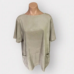 J Jill Plus Size 2X Short Sleeve Suede Soapstone Blouse